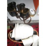 A pair Dolland binoculars, hand held barometer and two pairs kid gloves