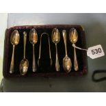 Six silver spoons and tongs (i.c)