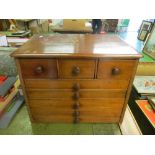 A mahogany partners desk top small set of drawers, three small and five long drawers each side