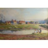 William H Atkin-Berry 'Children Before a Lake Feeding Ducks' signed and dated 1912 watercolour