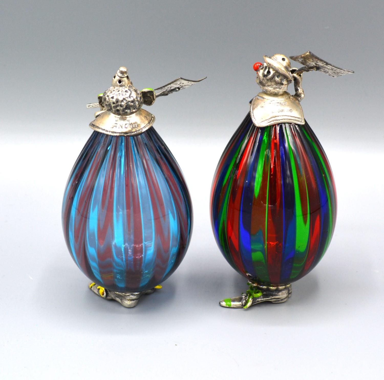 A Pair of Silver Mounted Morano Glass Clowns 'Salt and Pepper' with enamel decorated silver heads - Image 2 of 2