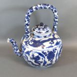 A Chinese Porcelain Teapot Decorated in Underglaze Blue with serpents amongst foliage, six character