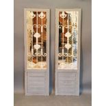 A Pair of French Style Painted and Metal Mirrors in the form of shutters 150cm by 42.5cm