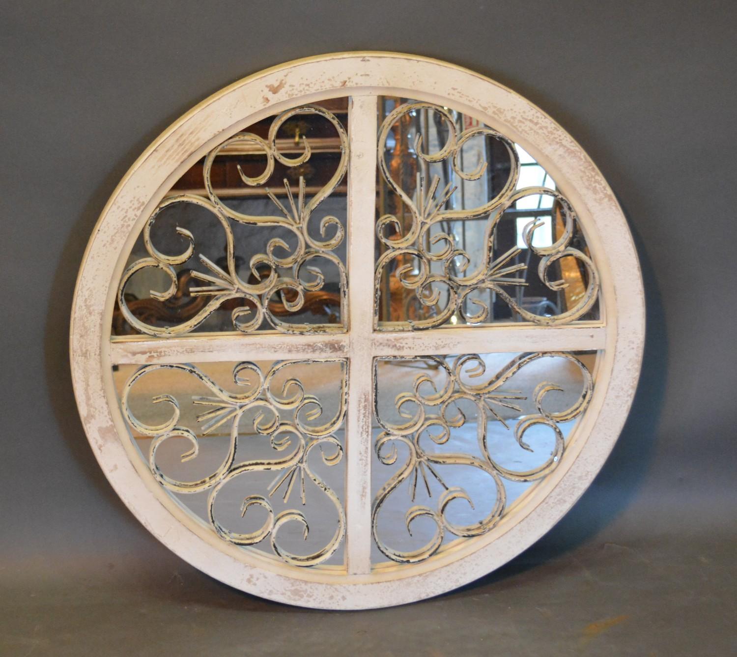 A French Style White Painted and Metal Wall Mirror 72cm diameter
