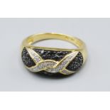 A 9ct Gold Sapphire And Diamond Cluster Band Ring, 4.8 grams, ring size O