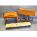 A 19th Century Mahogany Pembroke Table together with a Butlers Tray on Stand and a Fender Stool