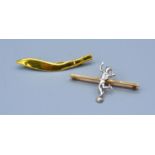 A 22ct. Gold Brooch in the form of a Ghurkha Knife, 4 gms. together with a 15ct. gold bar brooch,