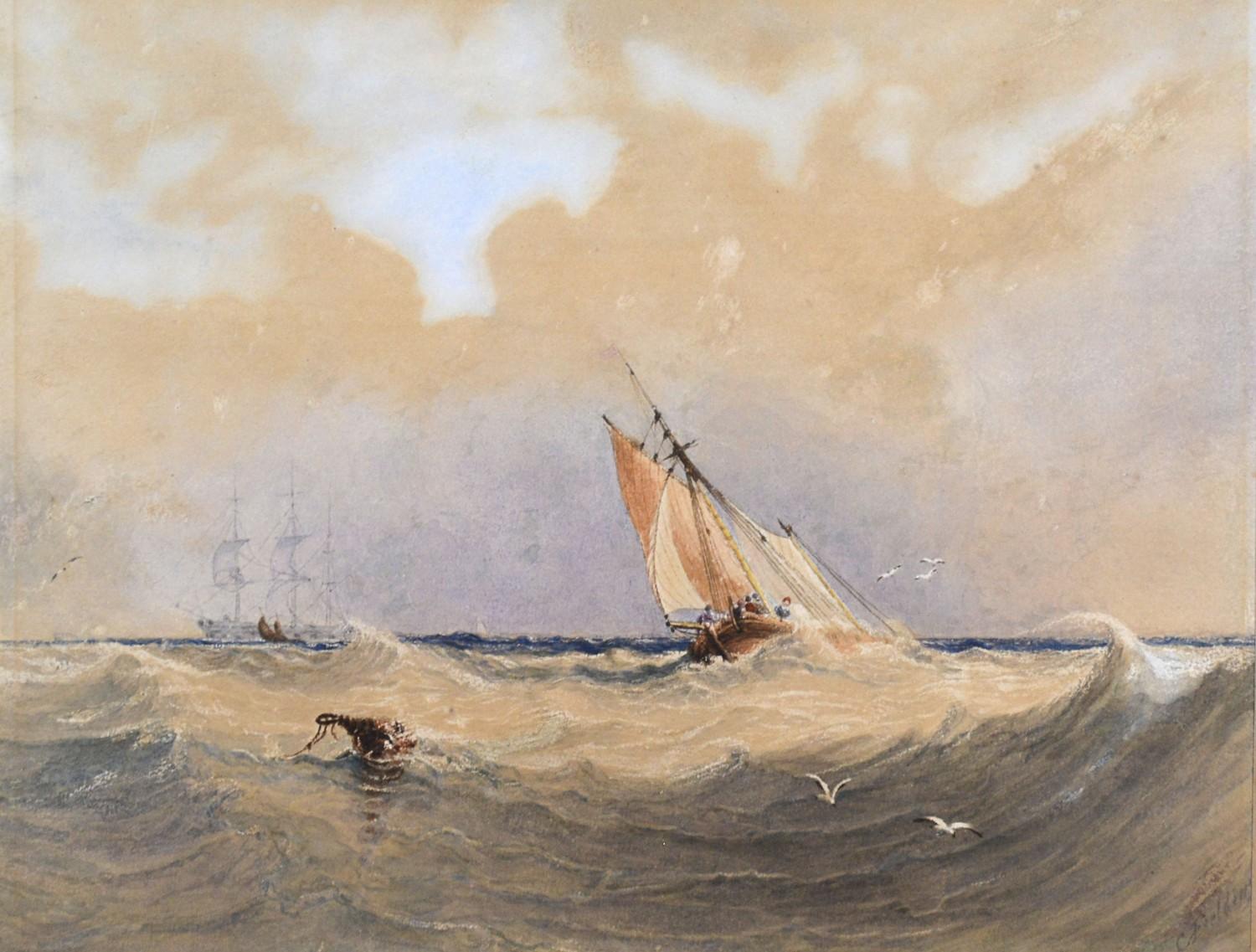 Anthony Vandye Copley-Fielding 'Shipping in a Rough Sea' watercolour, signed, 23 x 30 cms together - Image 2 of 3