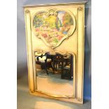 A French Painted Rectangular Wall Mirror with a reserve depicting deer within a landscape above a