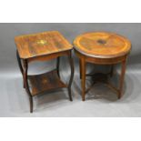 An Edwardian Rosewood Marquetry Inlaid Two Tier Occasional Table, together with another similar