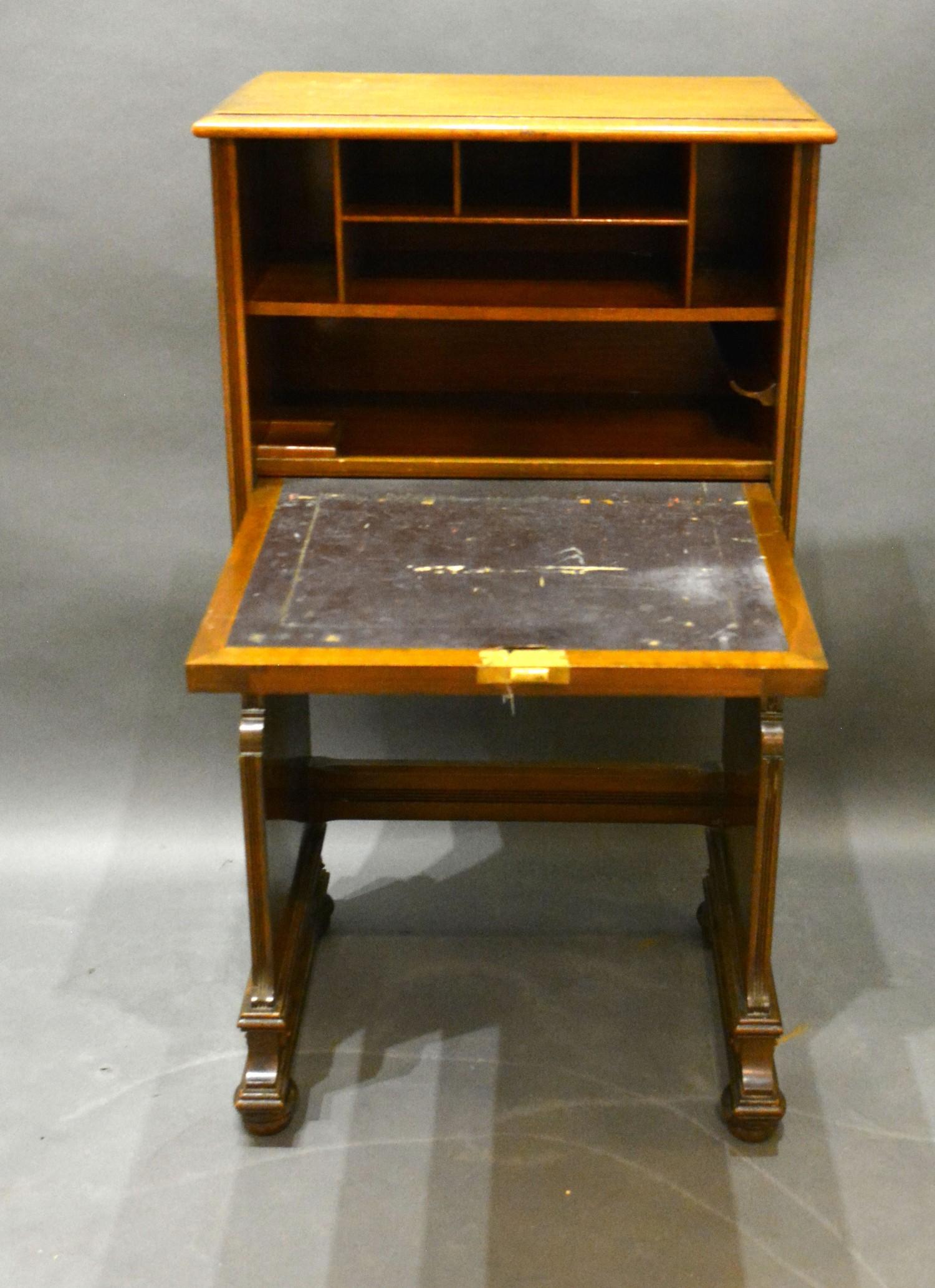 A Victorian Walnut Escritoire, the fall front enclosing a fitted interior raised upon shaped - Image 2 of 2