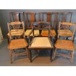 A Set of Four 19th Century Oak Side Chairs together with a pair of cane seat bedroom chairs and a