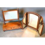 A 19th Century Mahogany Swing Frame Toilet Mirror, the box base with three drawers together with a