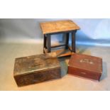 An 18th Century Oak Bible Box together with an Oak Joint Stool and a Document Box