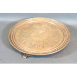 A Victorian Silver Presentation Tray of Circular Form with three pierced scroll feet, London 1855,