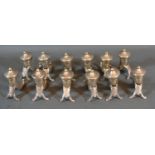 A Set of Twelve Continental 800 Mark Silver Peppers in the form of Cornucopia 6 cms tall, 9 ozs.
