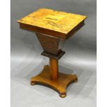 A Victorian Walnut Work Table the Tunbridge Ware castle inlaid top enclosing a fitted interior above