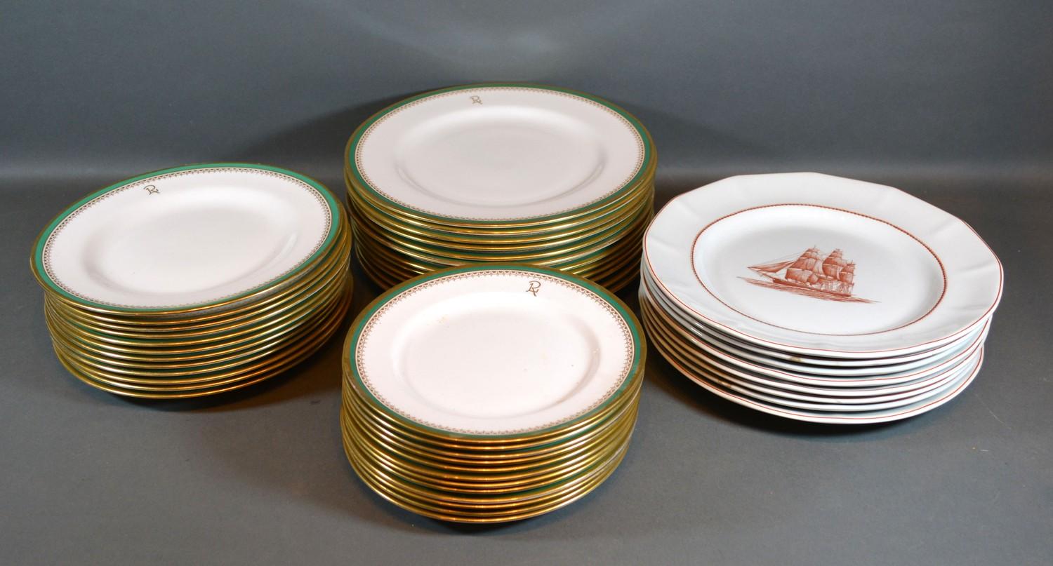 A Set of Twelve Spode Dinner Plates with Initial RL together with a matching set of smaller