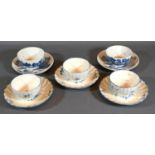 A Pair of First Period Worcester Tea Bowls and Saucers decorated in underglaze blue together with