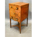 A Regency Mahogany Nightstand, the double hinged top above two doors and a drawer raised upon square