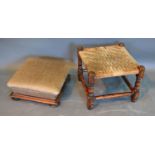 A Victorian Leather Upholstered Foot Stool of Square Form together with another stool