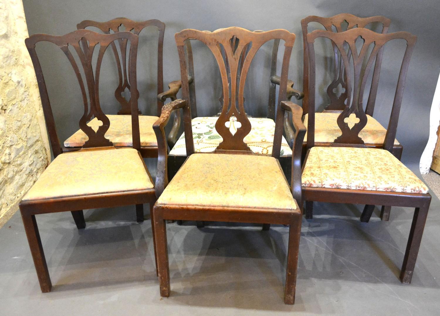 A Set of Five 19th Century Chippendale Style Mahogany Dining Room Chairs together with a similar