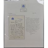 A Hand Written Letter by King George V dated January 1st 1924