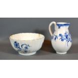 A First Period Worcester Cream Jug together with a similar small bowl