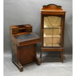 An Edwardian Mahogany Davenport together with an Edwardian mahogany display cabinet