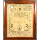 A George IV Wool Work Sampler by Mary Nash dated July 1829 within rosewood frame, 43 x 32 cms