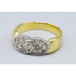 An 18ct Gold Diamond Cluster Ring Of Double Heart Form, 5 grams, ring size M