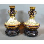 A Pair of Late 19th or Early 20th Century Satsuma Earthenware Two Handled Bottleneck Vases each