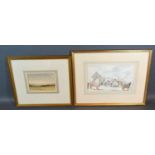 Robert Hills, Sheep in Distant Landscape, watercolour, 9 x 13 cms together with another similar