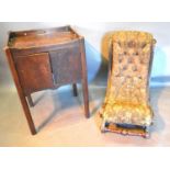 A Regency Mahogany Night Stand together with a Victorian low seat chair