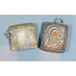 A Russian Silver Pendant in the form of an Icon marked 84 together with a Chester silver vesta case