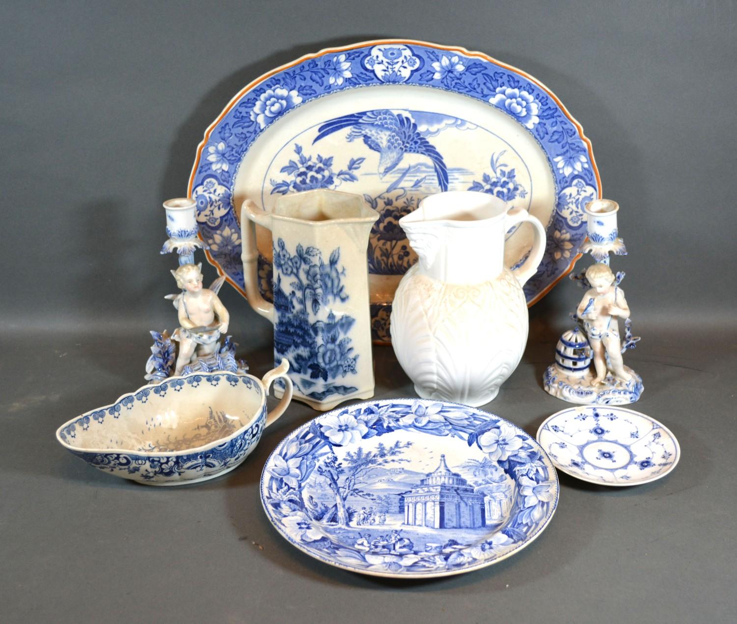 An Underglaze Blue Decorated Meat Platter together with other similar items