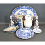 An Underglaze Blue Decorated Meat Platter together with other similar items