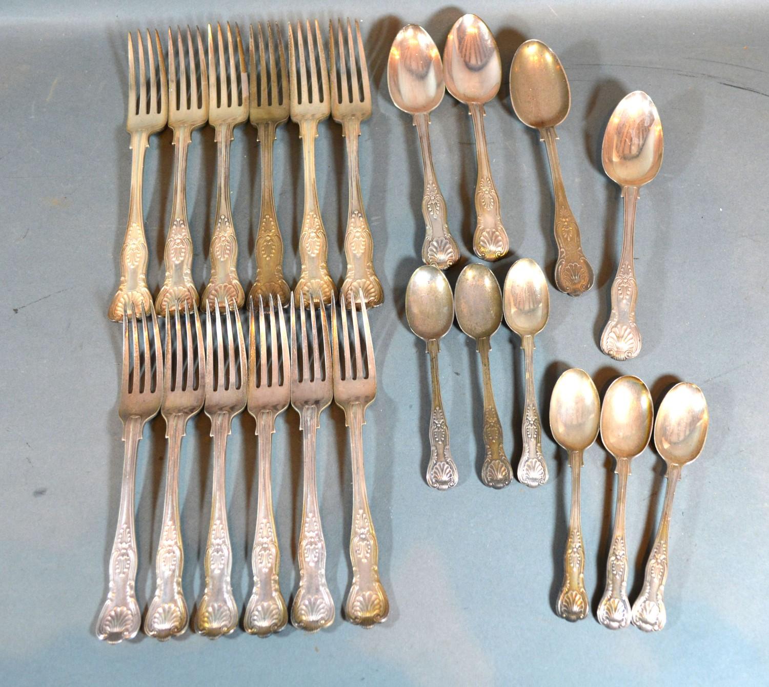 A Set of Six Edwardian Silver Table Forks together with a set of six matching desert forks all
