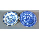An 18th Century Dutch Delft Dish decorated in underglaze blue, 18.5 cms diameter together with a