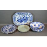 A 19th Century Chinese Underglaze Blue Decorated Octagonal Dish together with three other related