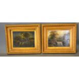A Pair of Early 19th Century Oils on Board, Night and Day and River Scenes, indistinctly signed,