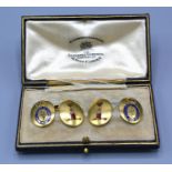 A Pair of Yellow Metal Enamel Decorated Cufflinks inscribed Royal Corps of Signals within original