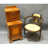 An Edwardian Mahogany Coal Purdonium together with an Edwardian mahogany shell inlaid chair