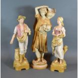 A Royal Dux Figure in the form of a Classical Female carrying a Basket, 37 cms tall together with