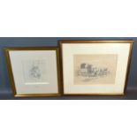 Robert Hills, Study of a Donkey's Head, pencil drawing, 14 x 14 cms, together with another by the