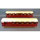 A Gauge 1 LMS Third Class Carriage with Guard and Luggage Compartment together with another