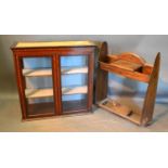 An Edwardian Mahogany Satinwood Inlaid Display Cabinet together with a hall stand