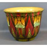 A Minton Secessionist Number 71 Jardiniere with Stylised Decoration upon a red and green ground