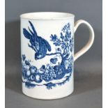 A First Period Worcester Large Mug decorated in underglaze blue with birds and insects amongst fruit