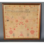 An Early 19th Century Woolwork Sampler named to Margaret Cole and dated 1831, 41 cms square